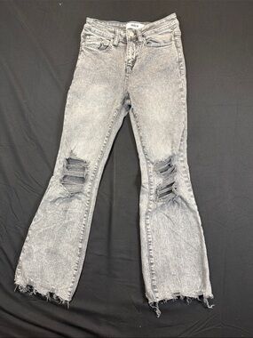 Mica Acid-Wash Gray Distressed Flare Jeans Size 24 Stretch Grunge
